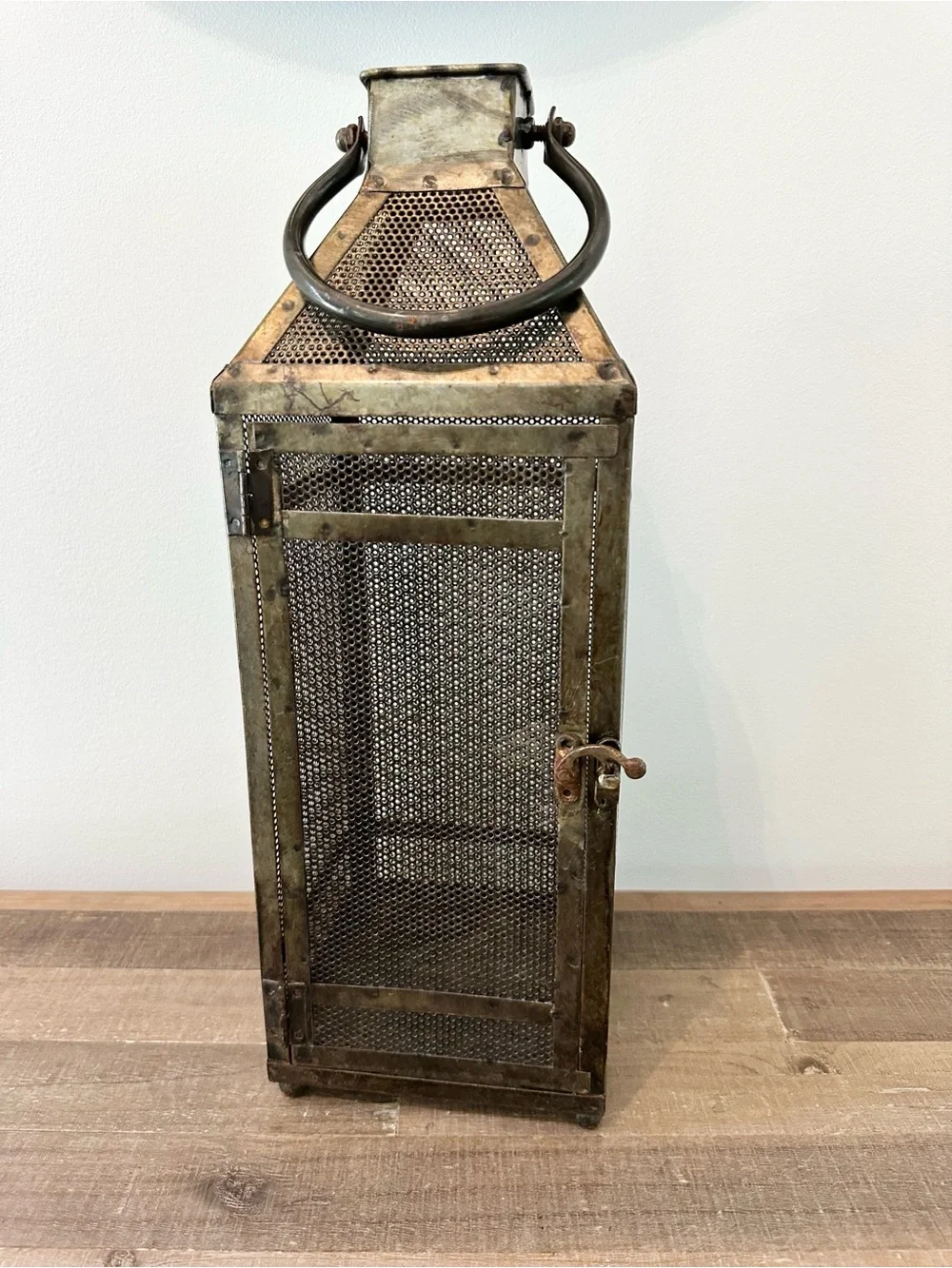 Metal Mesh Lantern - Antique Inspired - Brass Color Finish Hurricane Lantern 16”